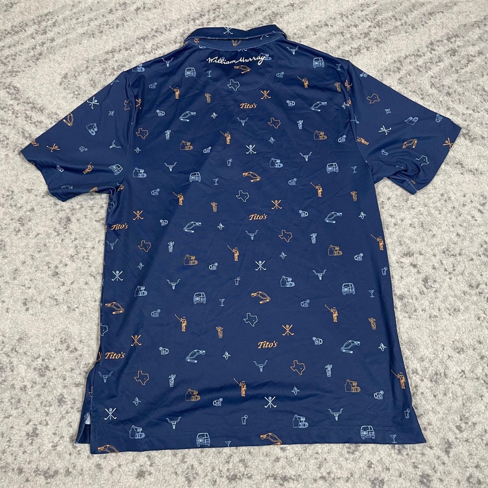 William Murray Golf x Tito's Vodka Mens Navy Blue Texas Print Polo Shirt Small - Picture 3 of 7